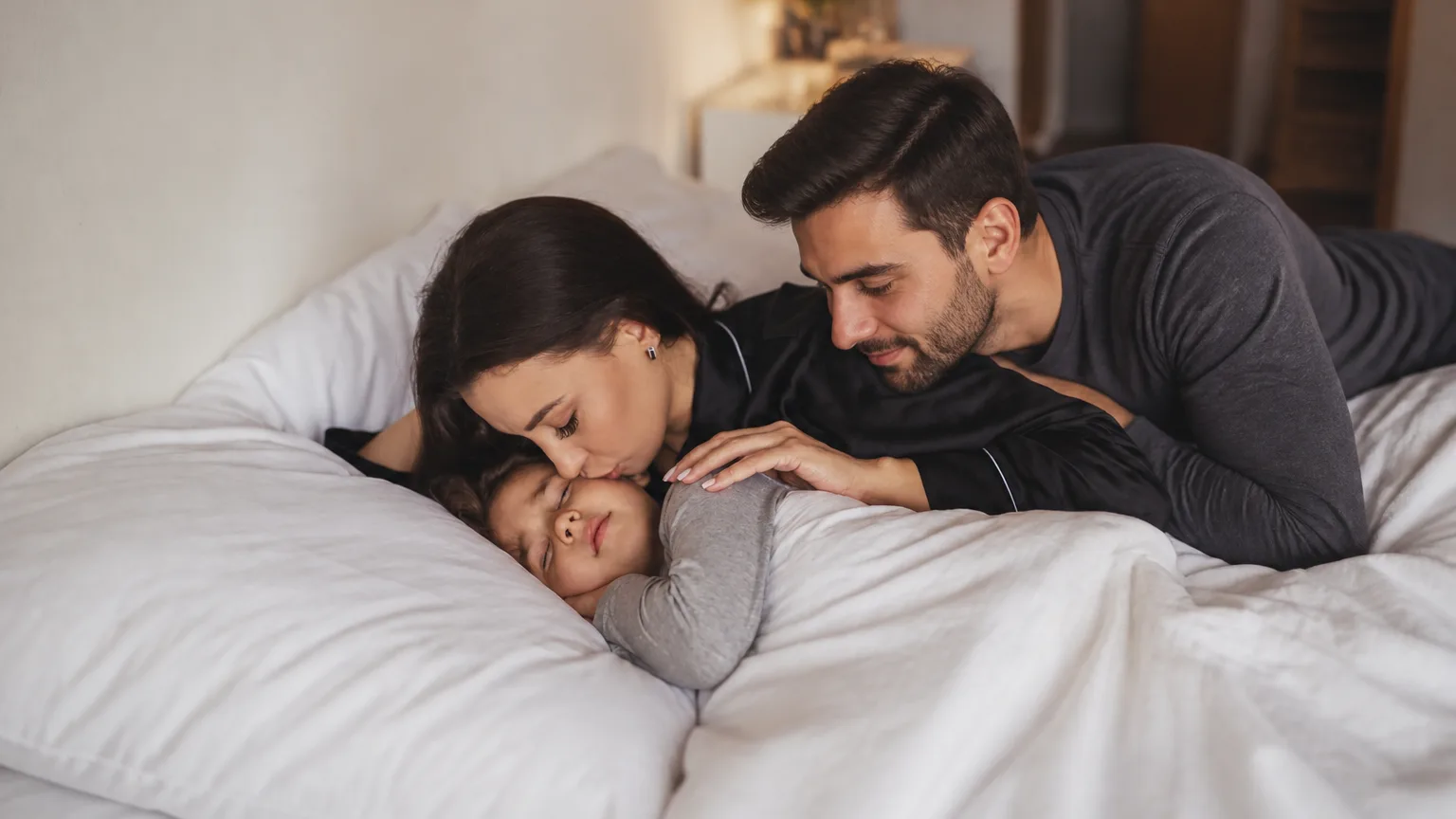 Family resting at home before the school routine